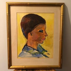 Vintage Original Pastel Girl Framed Portrait